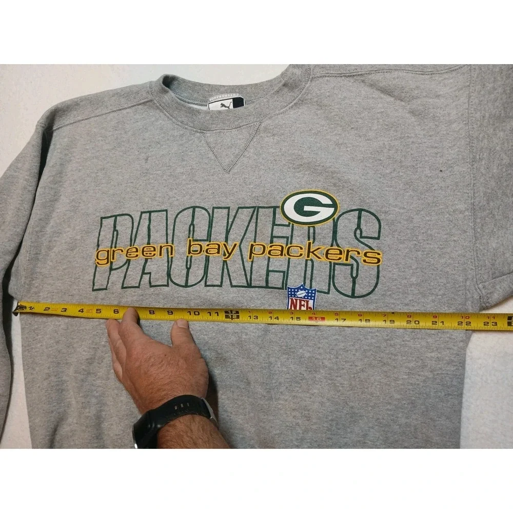 Y2K Puma NFL Green Bay Packers Sweatshirt Large Grey Faded Stained‎ Crewneck